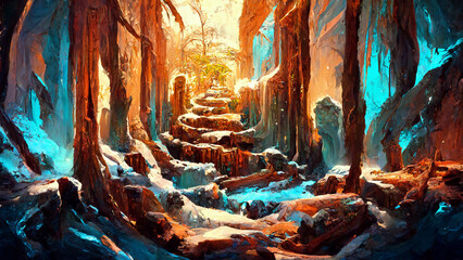 Mayan civilization Snow and ice forest land cave illustration Generative AI Content by Midjourney