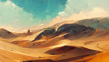 Plakat sand dunes desert forest background design illustration Generative AI Content by Midjourney