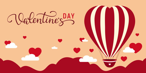 Valentine’s day background with air balloon. Vector illustration for design greeting card, flyers, poster, banners, web design.