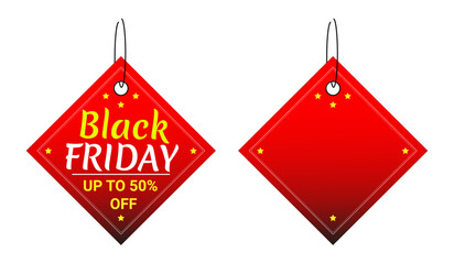 Black Friday, Up to 50% OFF, vector hanging sales tag with a blank template. Illustration EPS 10 File.