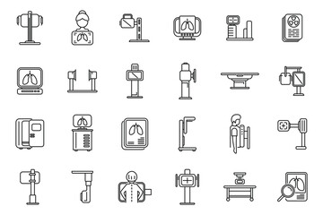 Fluorography icons set outline vector. Man lung. Health body