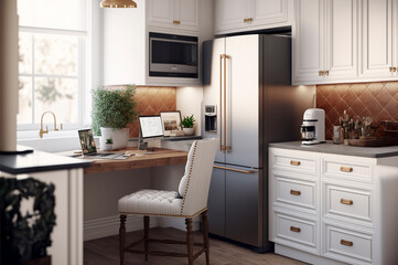 Fototapeta na wymiar Kitchen in luxury home with white cabinetry. ai generative.