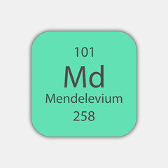 Mendelevium symbol. Chemical element of the periodic table. Vector illustration.