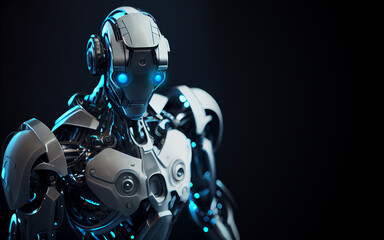 Robot android man isolated in black background created with a Generative AI technology