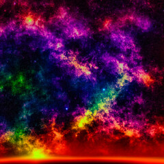 Fototapeta na wymiar Abstract colorful background. Galaxy, small stars, and darkness.