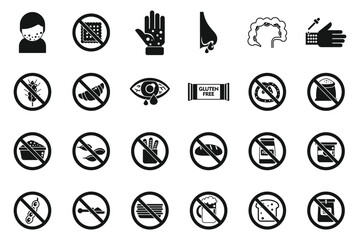 Gluten intolerance icons set simple vector. Free gluten. Non gmo