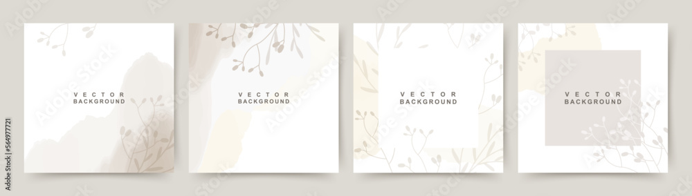 Canvas Prints neutral abstract background with floral and watercolor texture in beige. vector design templates for