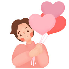 Man with pink Balloons,Boy with heart Balloons.