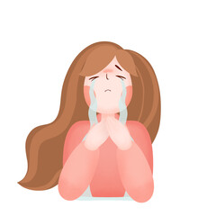Lady Crying on Transparent Background.Crying Girl Character.