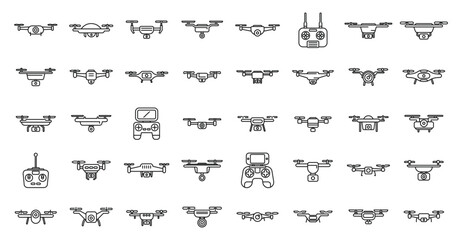Aerial videography icons set outline vector. Drone camera. Aero filming