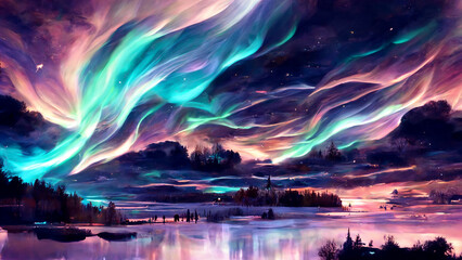Beautiful Abstract aurora night Background illustration Generative AI Content by Midjourney