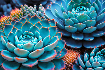 Fototapeta blue beaful succulents exotic bright plants cactus obraz
