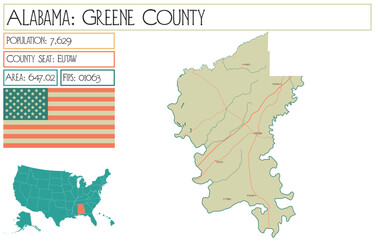 Large and detailed map of Greene county in Alabama, USA.