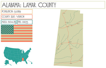 Large and detailed map of Lamar county in Alabama, USA.