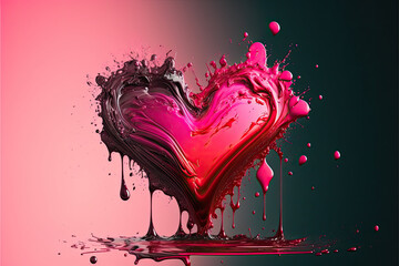 Happy Valentine's Day, Abstract Heart Splash Paint, Generative AI