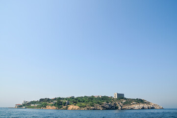 Fototapeta na wymiar Yassiada (Flat Island), officially renamed Democracy and Freedom Island in 2013, is one of the Princes' Islands in the Sea of Marmara, to the southeast of Istanbul, Turkey - 2011 before reconstruction