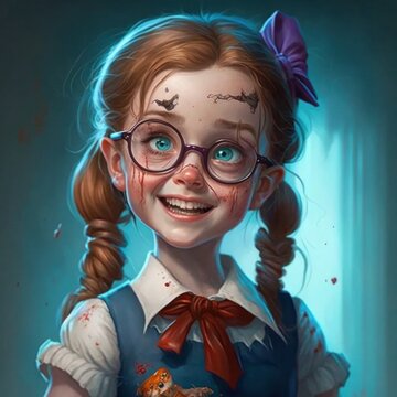 Young creepy nerd girl in glasses, Generative, AI