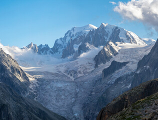 The Mont Blanc massif in the sunset light - Savoy alps.