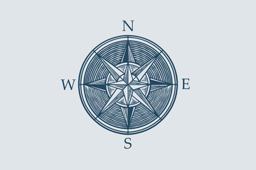 Hand drawing vintage compass ocean theme isolated on white background.