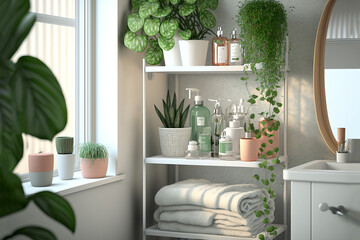 lavanderia branca com plantas verdes 