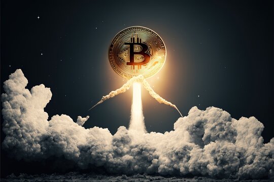 Bitcoin to the moon, photo generated by IA, crypto coin, 