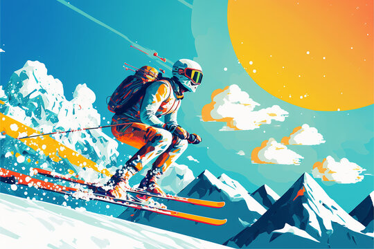 ilustração esporte snowboar nas montanhas de neve 
