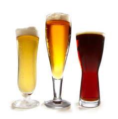 Beer glasses on white background