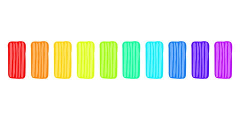 Set of 10 vector plasticine pieces in neon colors. Bright plasticine clay.