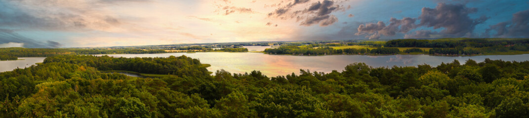 view of Krakow am See. Lakes landscape with dense forests on the shore. Vacation