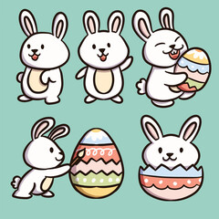 Obraz na płótnie Canvas Flat Pastel Easter Bunny and Egg Element