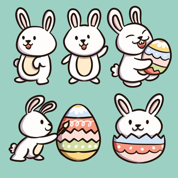 Flat Pastel Easter Bunny and Egg Element