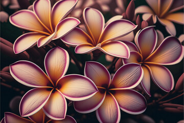 Obraz na płótnie Canvas Beautiful frangipani flower background, creative digital illustration painting, Generative AI