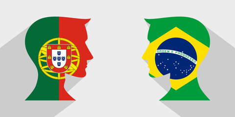 face to face concept. portugal vs brazil. vector illustration