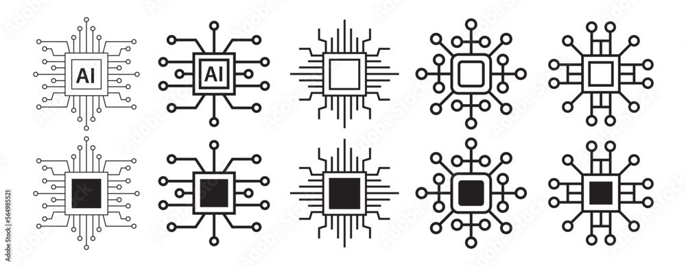 Aufkleber Artificial intelligence icon design vector bundle collection. Circuit chip digital smart mind network symbol illustration.	