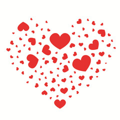 A big white heart and little red hearts are filling inside
