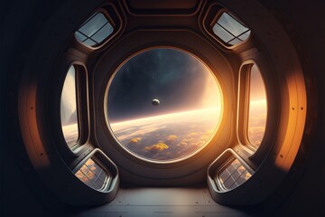 Look To Space From Spaceship Window Generative AI