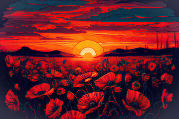 poppy field sunset,poppies in the sunset
