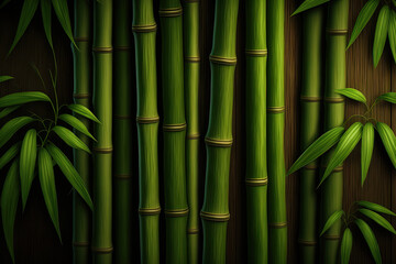 Fototapeta na wymiar Green Thick and Tall Bamboo Trees on Brown Background. Generative AI