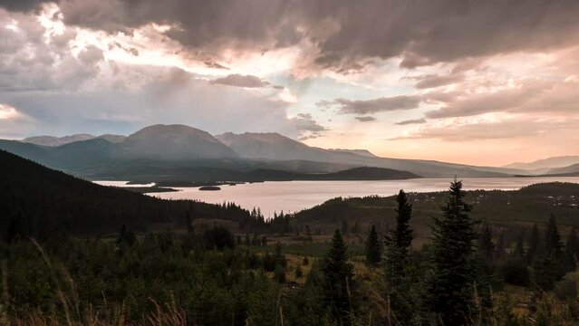 Time lapse of storm clouds rolling over Lake Dillon in Colorado's Rocky Mountains.