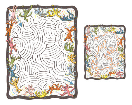 climbing cats, big labyrinth, playground, maze, humor, 
