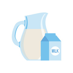 Milk bottle and box product isolate flat vector illustration