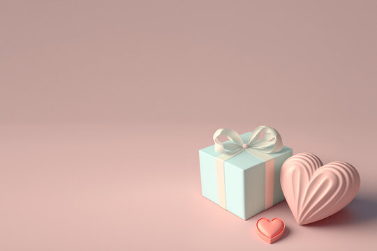 Gift box with heart created by Generative AI Technology