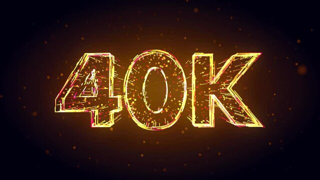 Golden Yellow Red Shiny 40K Followers Celebration 3d Lines Effect And Square Dots Particles Motion Reveal On Dark Brown Glitter Dust, 5-15 Sec Seamless Loop