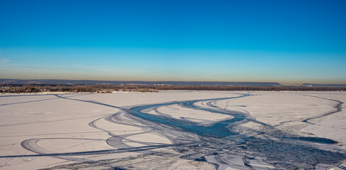 Large river shackled by ice