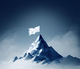 Flag on top of the mountain. Success symbol , Generative AI illustration