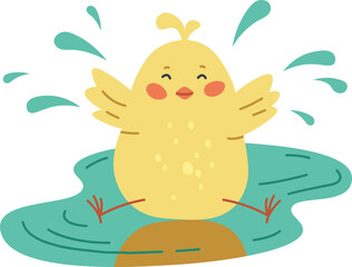 Funny chick play with puddle flat icon