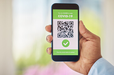 Coronavirus, vaccine and mobile certificate for travel, trip or medical certification on a phone....