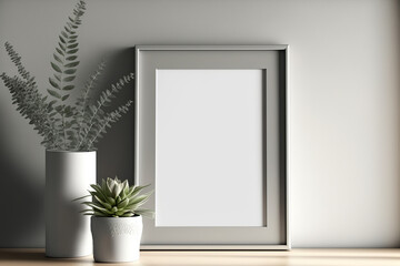 Femailtor Blank picture frame mock up on Gray wall. White living