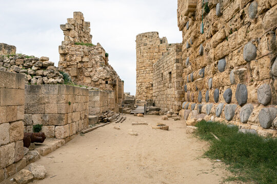 Ruins of the Crusaders Castle in Sidon. Sidon Sea Castle in Saida, Lebanon.