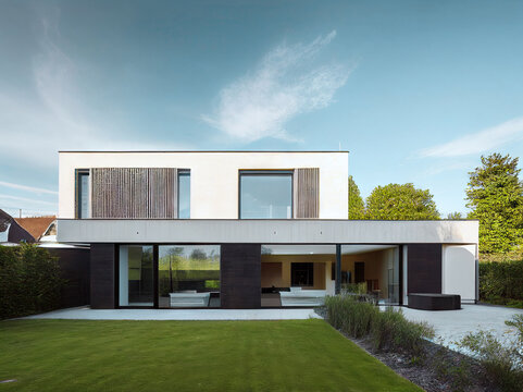 3d render styled conceptional illustration of a modern minimalist cozy house, Generative AI